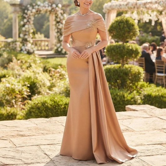 Vestido largo champagne off shoulder