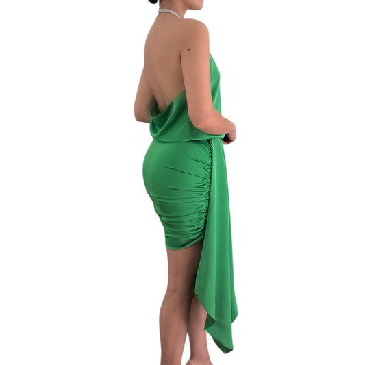 VESTIDO DRAPEADO HALTER VERDE