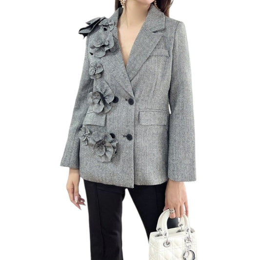 BLAZER GRIS TEJIDO PUNTO FLORES