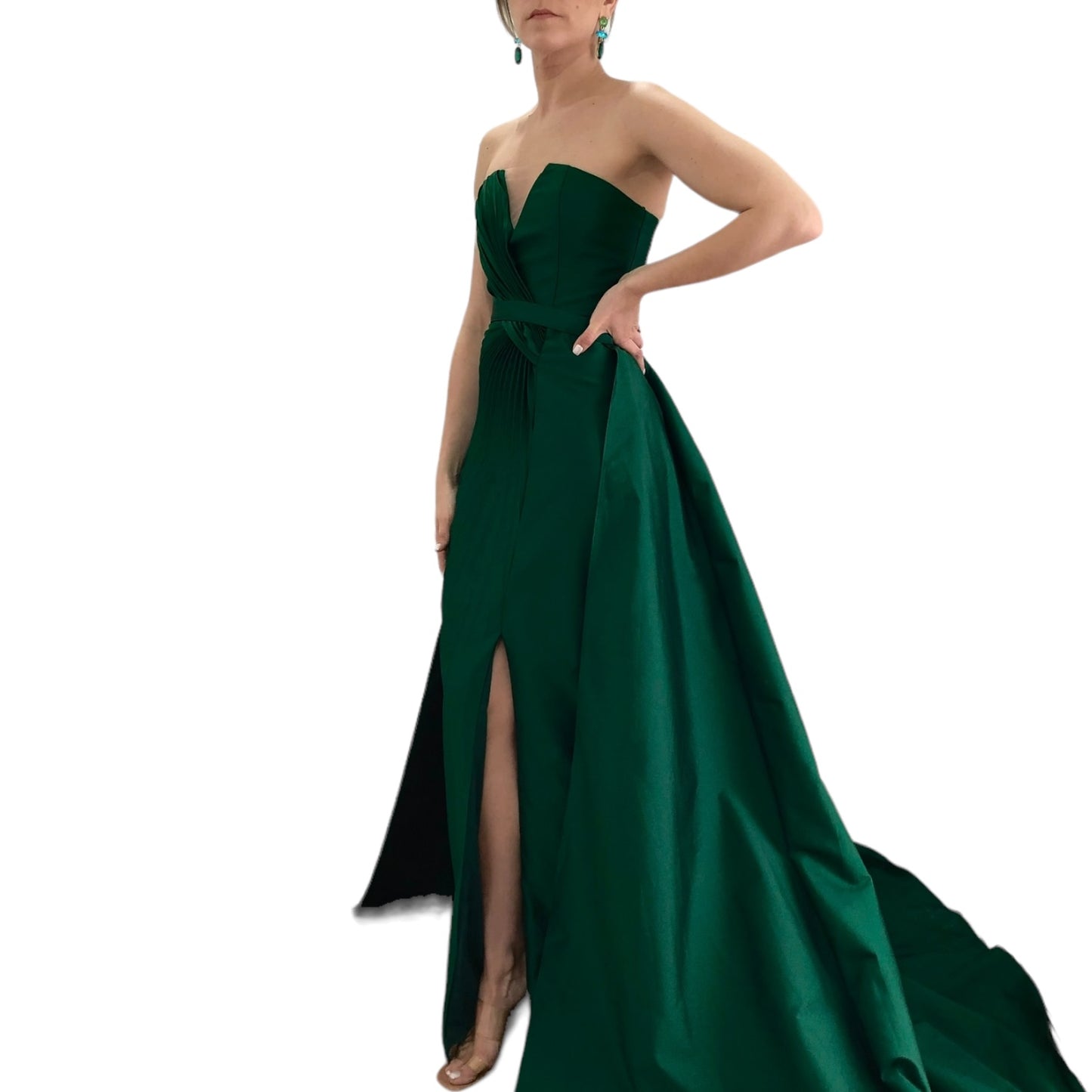 VESTIDO LARGO STRAPLESS VERDE