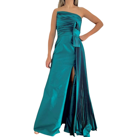 VESTIDO MOÑO TABLEADO STRAPLESS JADE