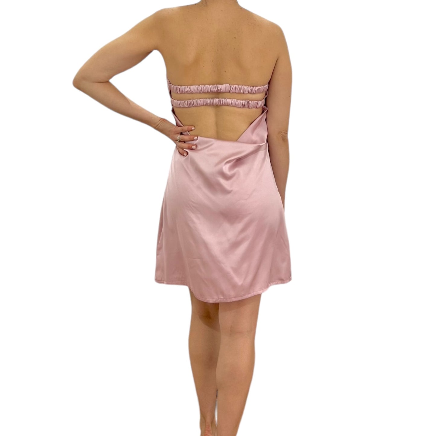 VESTIDO CORTO STRAPLESS SATIN MAUVE