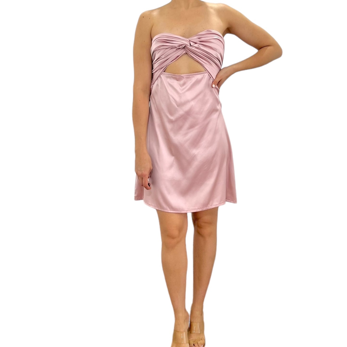 VESTIDO CORTO STRAPLESS SATIN MAUVE