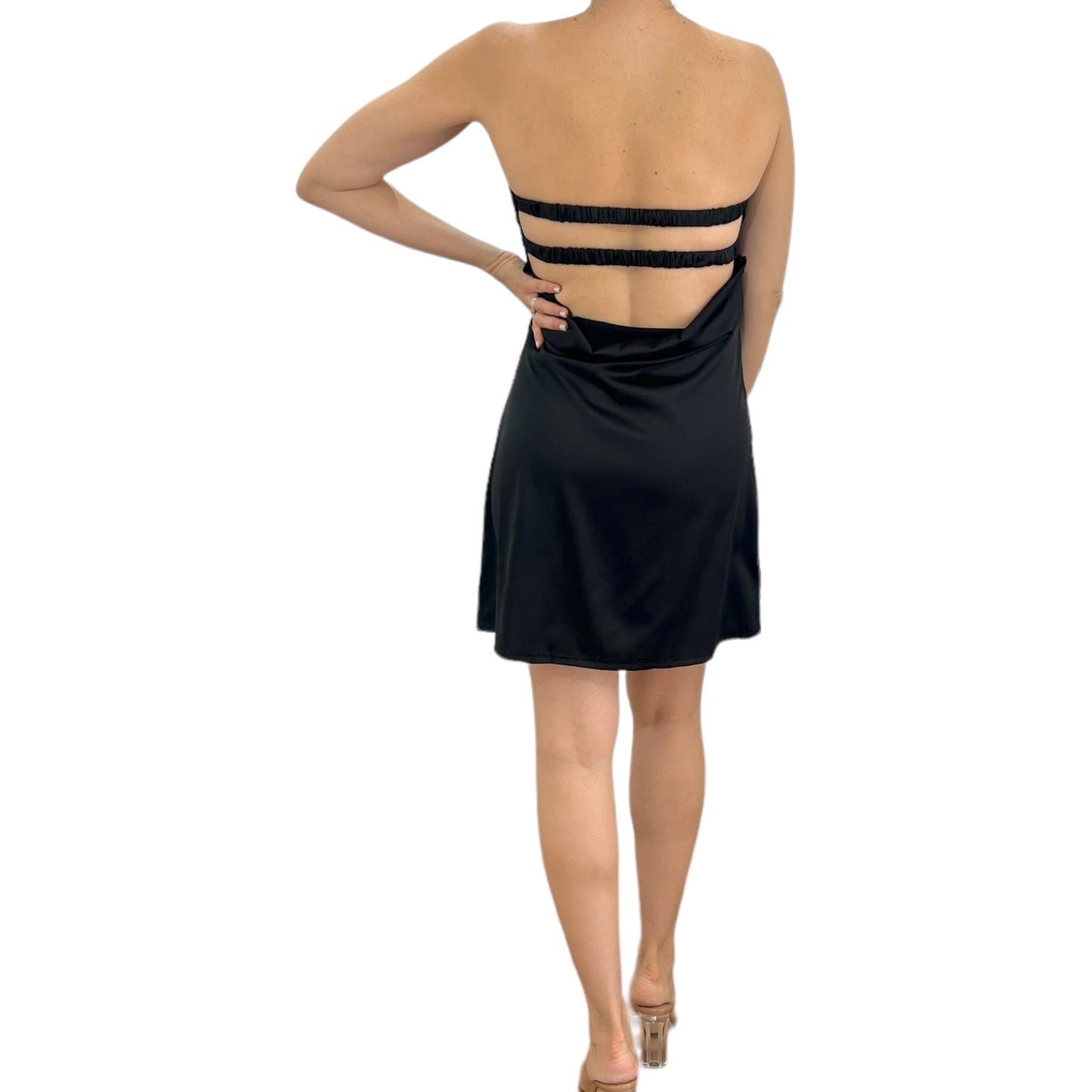 VESTIDO CORTO SATIN TIRANTES NEGRO