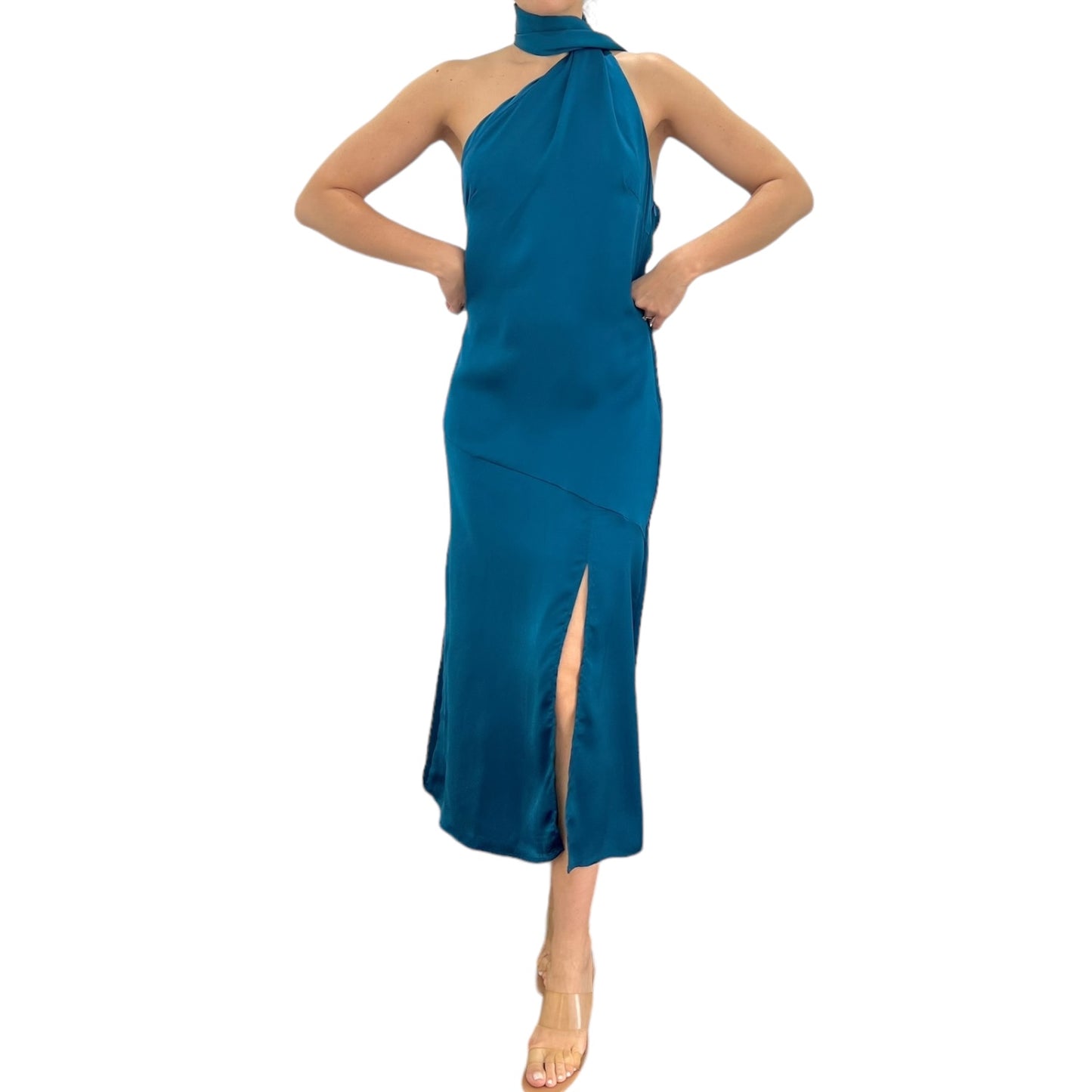 VESTIDO HALTER ESCOTE EN ESPALDA AZUL