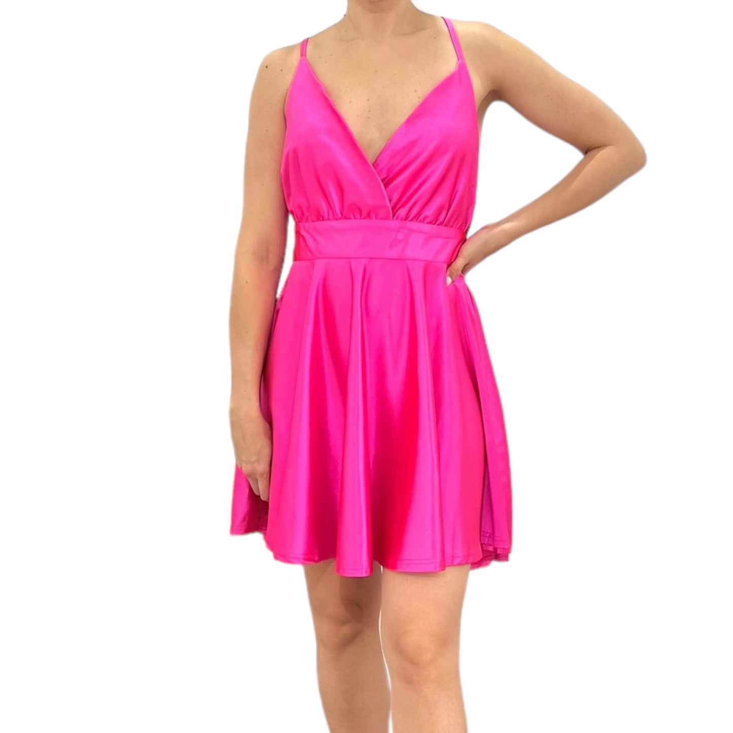 VESTIDO CORTO TIRANTES SATIN ROSA