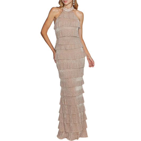 VESTIDO LARGO BRILLOS ROSE GOLD