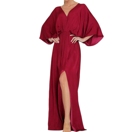 VESTIDO BURGUNDY MANGA KIMONO