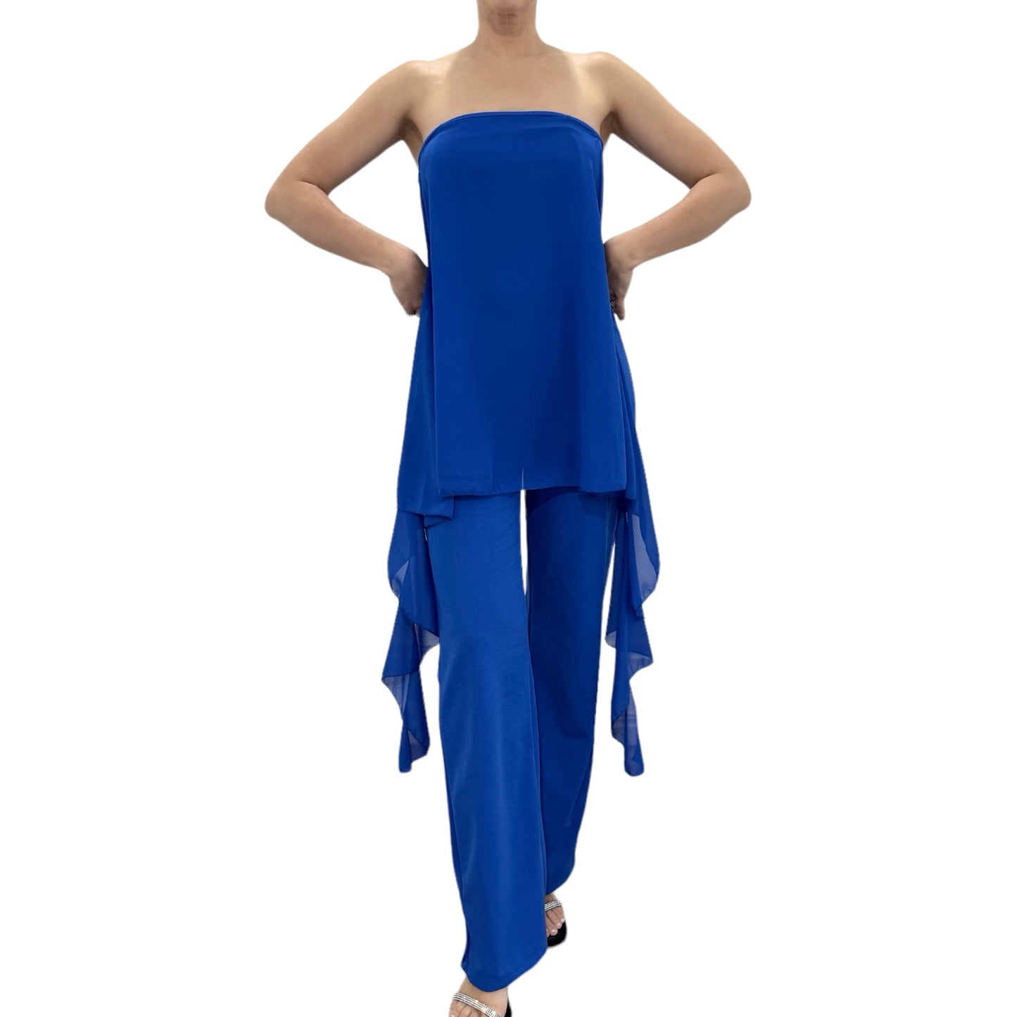 JUMPSUIT STRAPLESS DE GASA AZUL REY