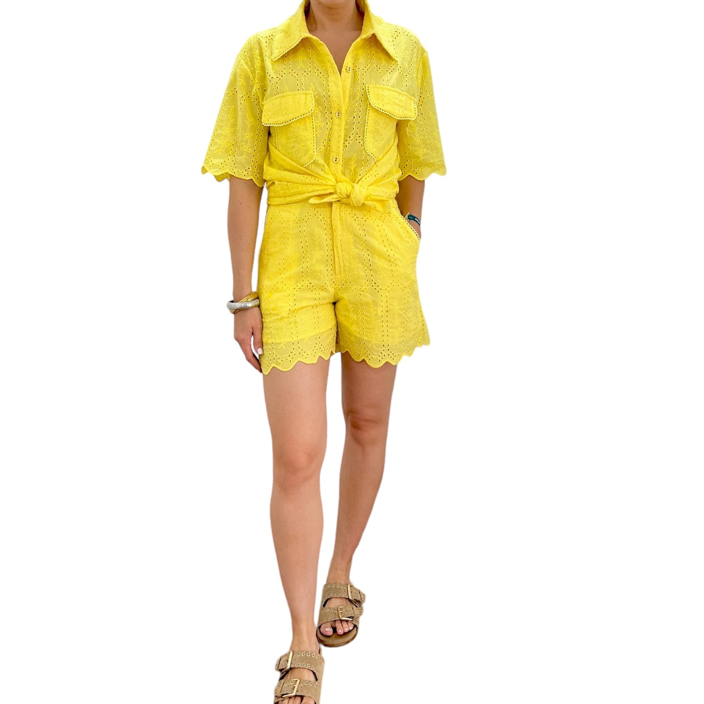 SET BLUSA Y SHORT CRAQUELADO AMARILLO