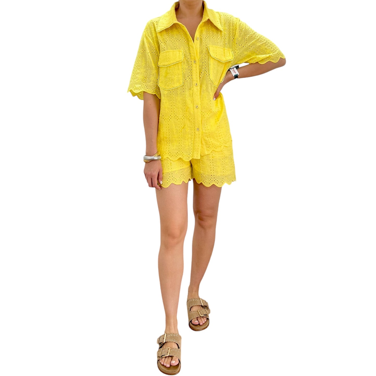 SET BLUSA Y SHORT CRAQUELADO AMARILLO