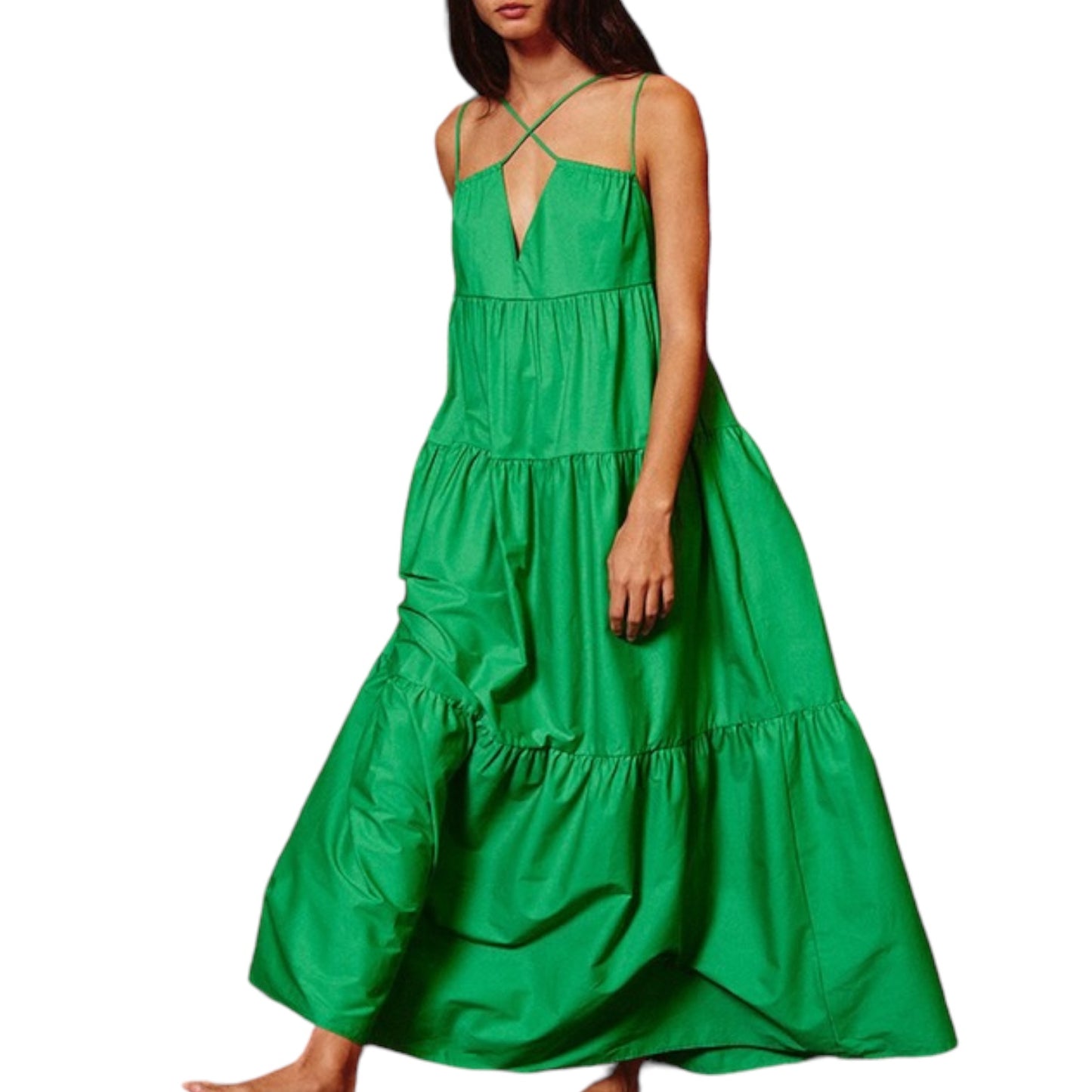 VESTIDO MIDI TIRANTES VERDE