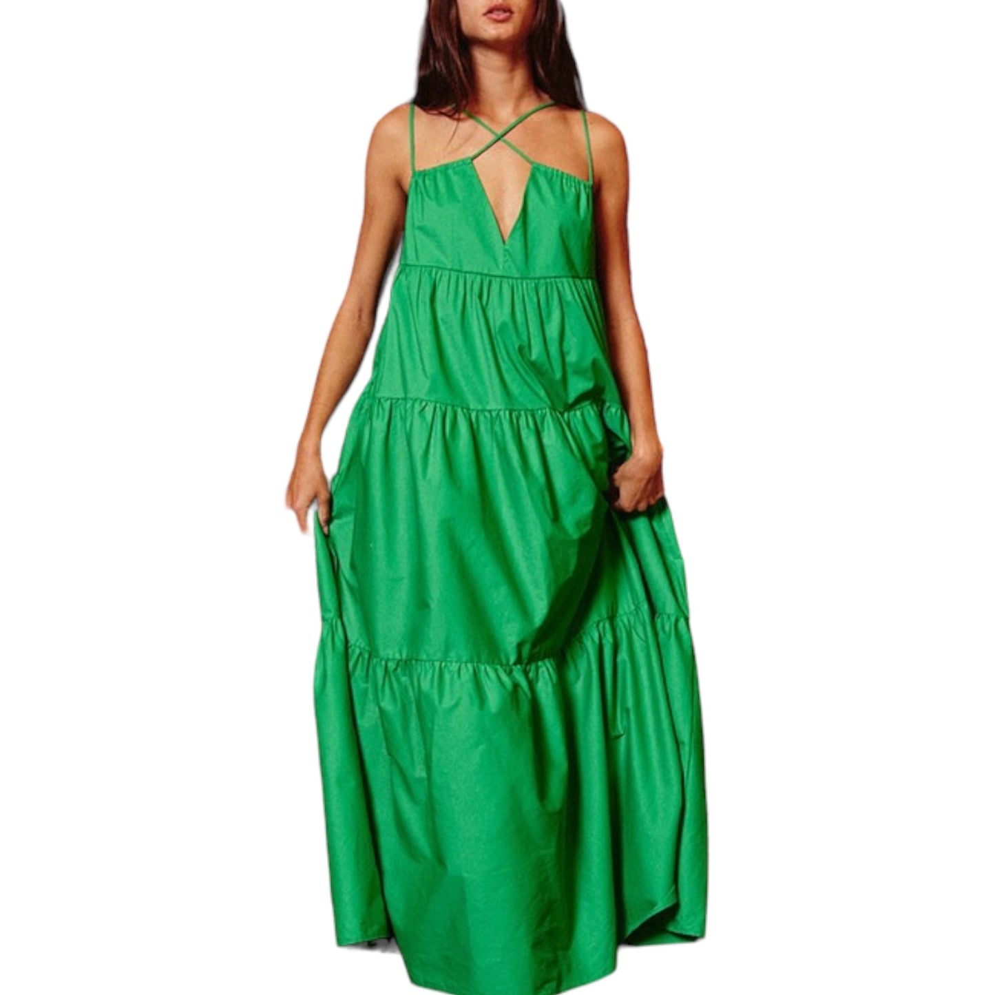 VESTIDO MIDI TIRANTES VERDE