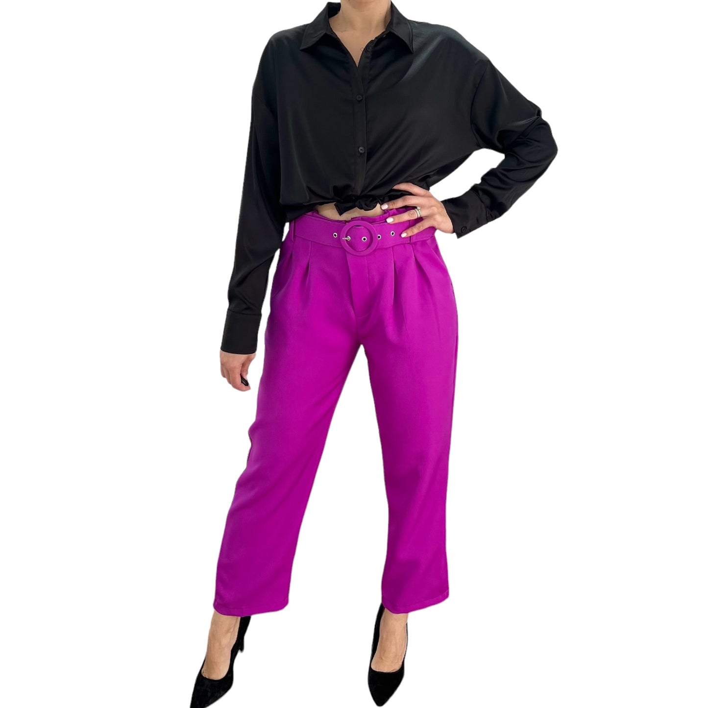 PANTALON PINZAS CINTURON MAGENTA L