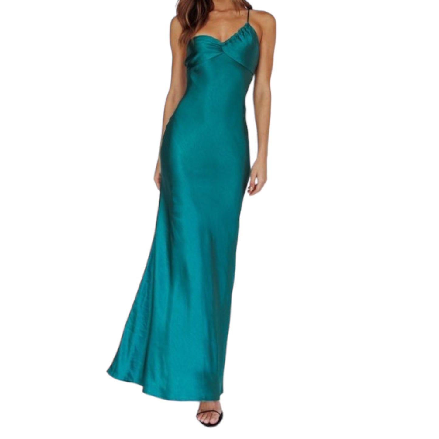 VESTIDO UN HOMBRO SATIN VERDE ESMERALDA