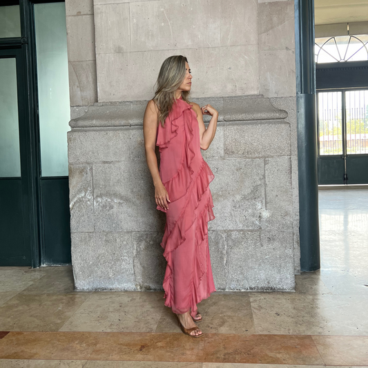 Vestido halter olanes mauve.