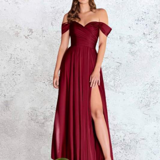 Vestido largo satinado burgundy