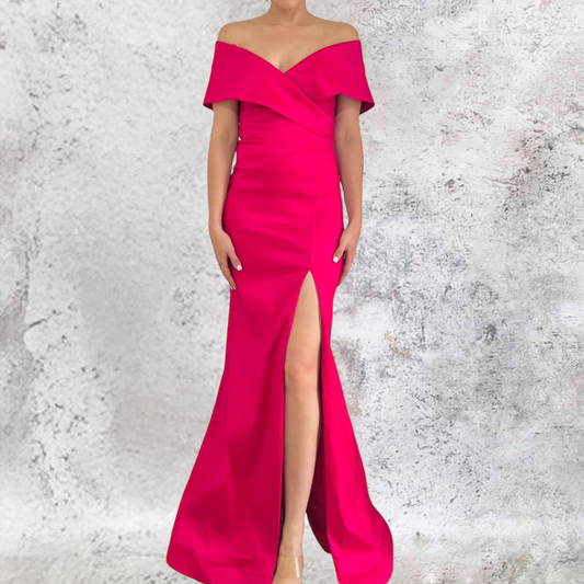 Vestido largo de tafeta magenta