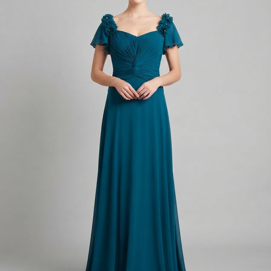 Vestido largo azul petroleo