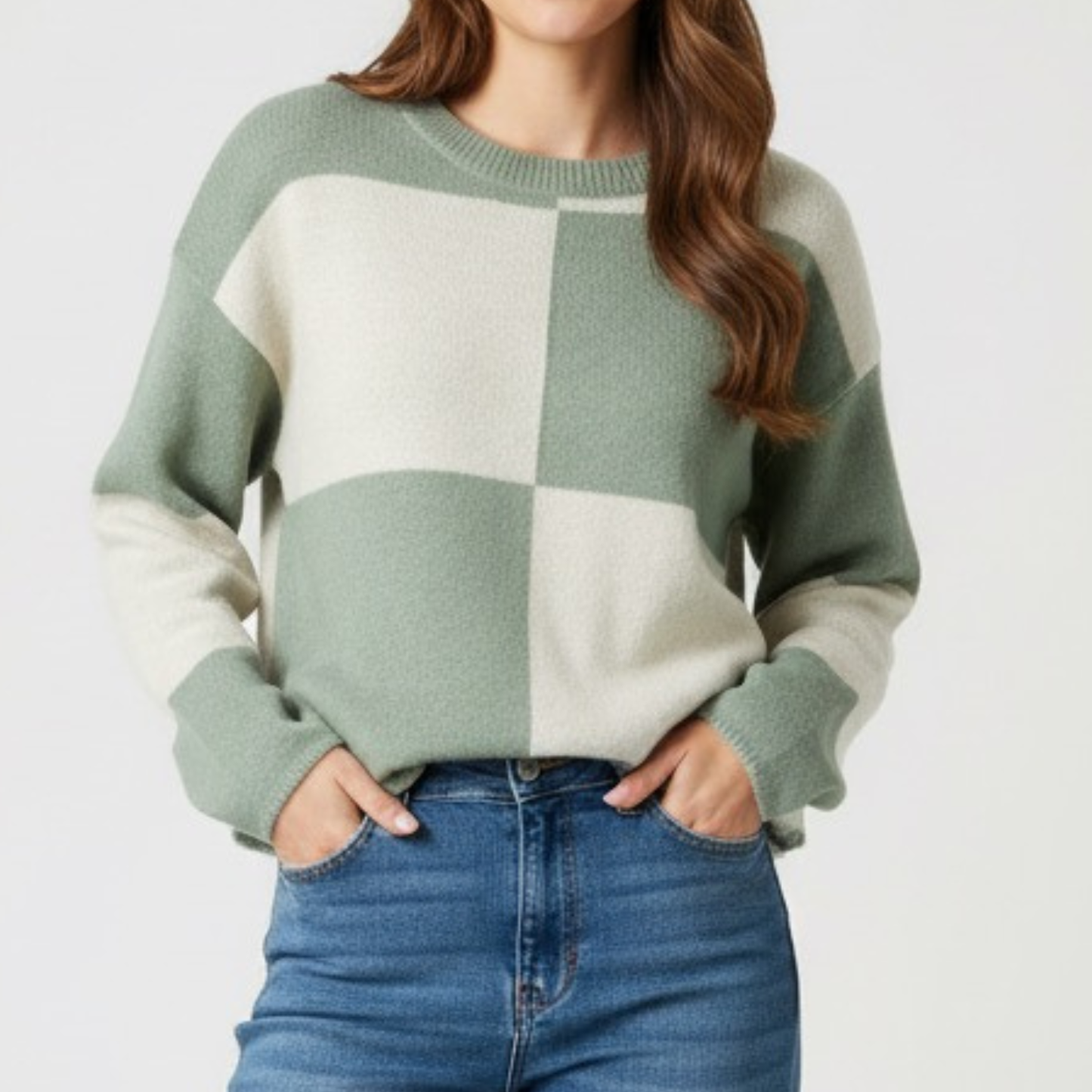 Suéter de punto fino estampado bloques