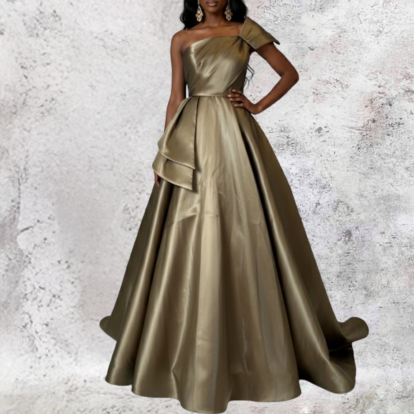 Vestido largo corte princesa tafeta tornasol