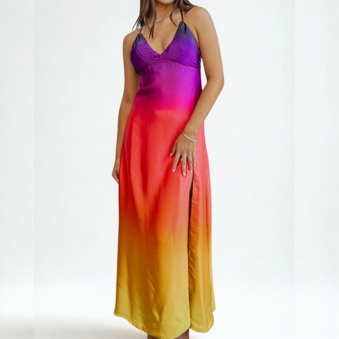 Vestido largo satín degradado multicolores