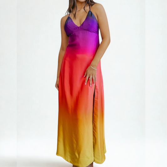 Vestido largo satín degradado multicolores