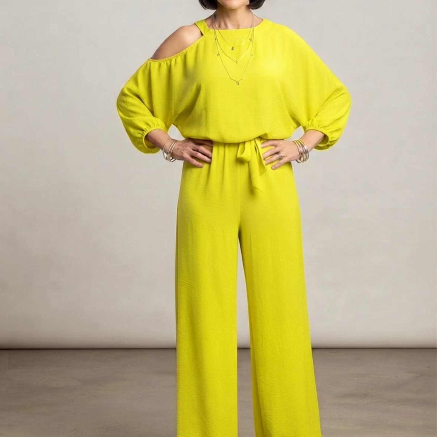 Conjunto pantalon y blusa verde neon